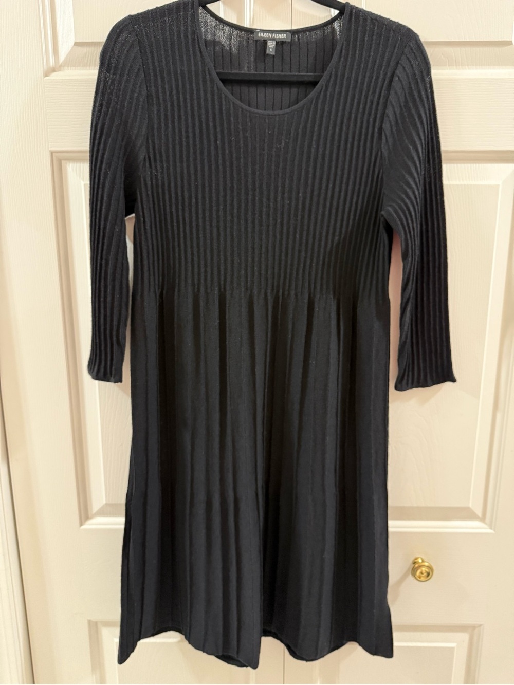 Eileen Fisher Black 100% Wool Ribbed Sweater Dress Tunic S